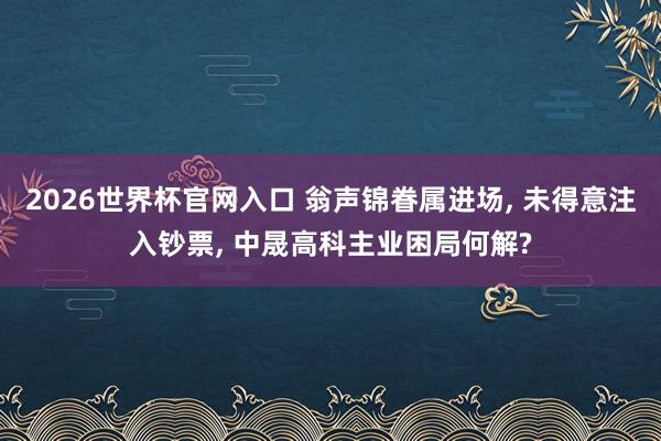 2026世界杯官网入口 翁声锦眷属进场， 未得意注入钞票， 中晟高科主业困局何解?