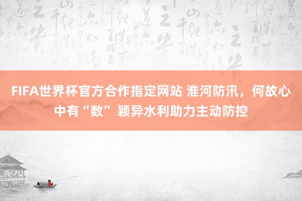 FIFA世界杯官方合作指定网站 淮河防汛,何故心中有“数” 颖异水利助力主动防控